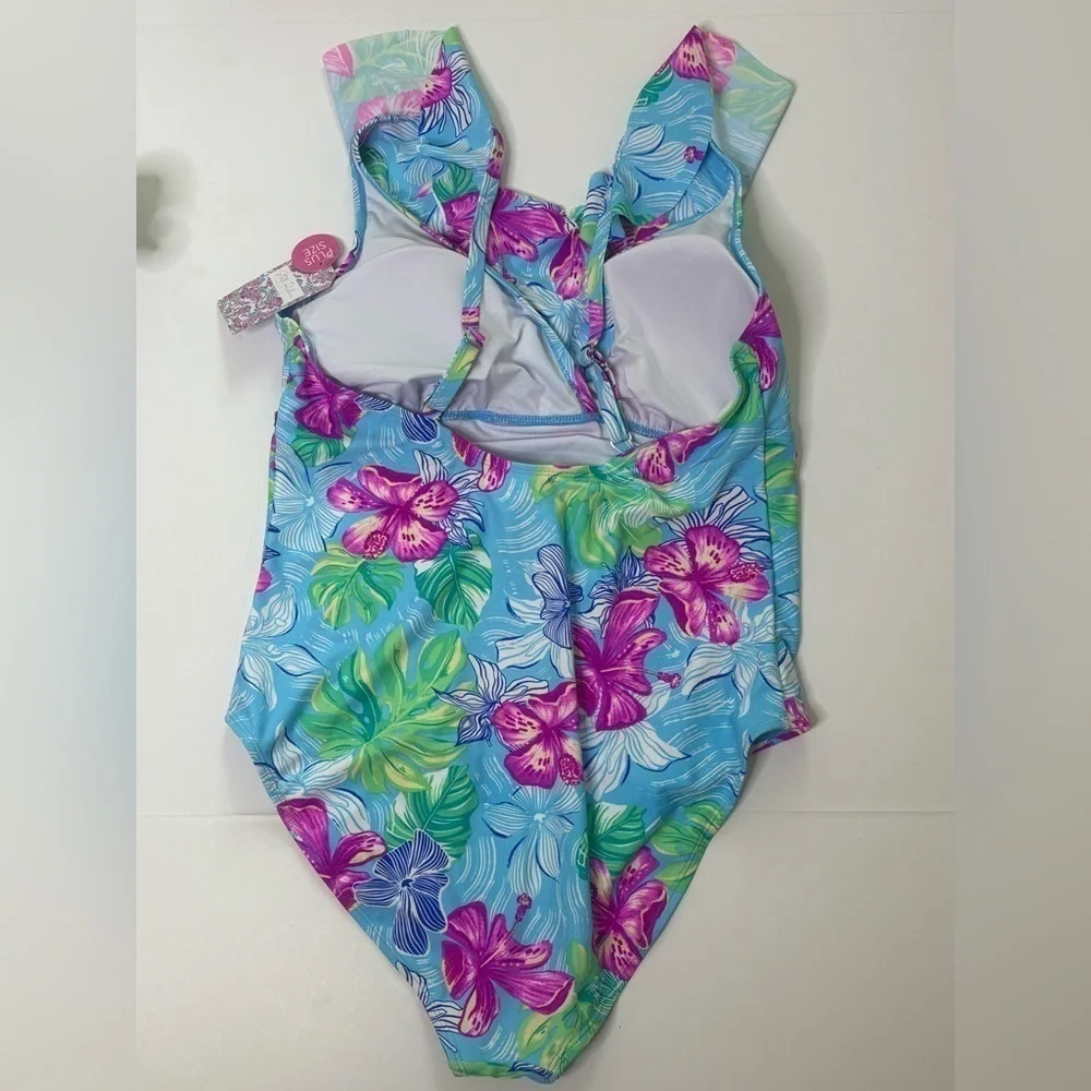 Stella Parker Ruffle Printed one piece bathing suit plus size 16 NWT